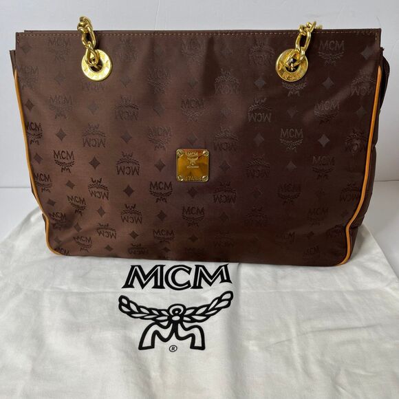 MCM Authentic Leather And Nylon Shoulder Bag Tote Purse - Picture 12 of 12